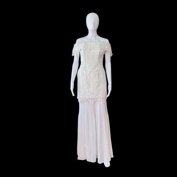 Self-Portrait Womens Off Shoulder Bridal Gown Size 2 Chiffon Lace White Wedding - Picture 1 of 16